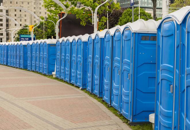 a clean and modern portable restroom unit for use during weddings and outdoor receptions in Coldspring